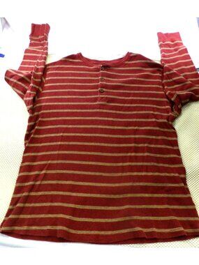The Foundry Red & Tan Striped Henley Long Sleeve Shirt 2XLT 100% Cotton